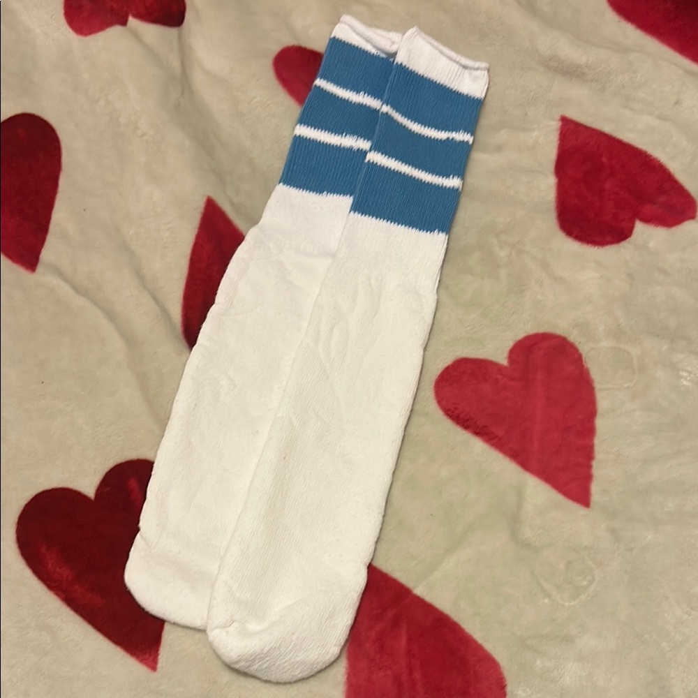 Blue and White Striped Socks